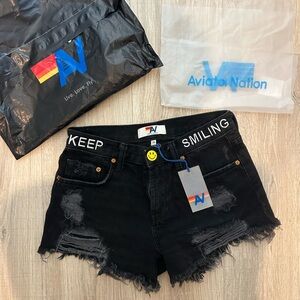 NWT AVIATOR NATION BLACK DENIM JEAN SHORTS SIZE 25